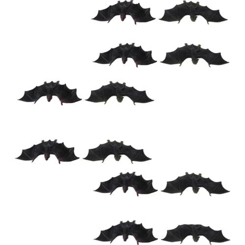 12 Pieces Mini Black Plastic Bat Toys Flying Animal Models Home Decoration Collection