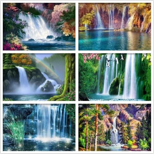 5D DIY Diamond Embroidery Waterfall Scenery Diamond Painting Kit Full Round Rhinestones Mosaic Home Decoration