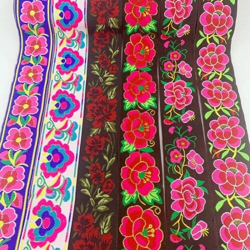 7 Meters 5CM Ethnic Embroidered Jacquard Ribbons Trim Lace Fabric DIY Decoration Handcraft Apparel Bag Curtain Flowers Sewing