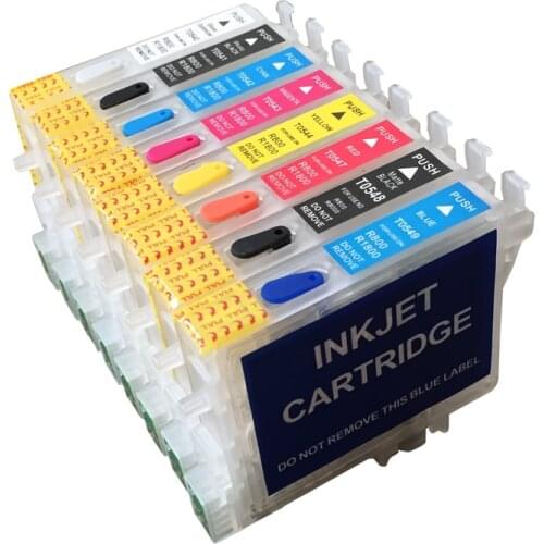 8 colors T0540-T0549 refillable Ink Cartridges with Auto reset chips For Epson Stylus Photo R800 R1800 with permanent chips