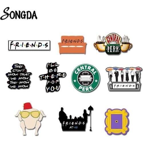 Friends TV Show Acrylic Lapel Pin I’ll Be There For You Central Perk Cartoon Epoxy Brooches Pins Friends Gift Decorative Jewelry