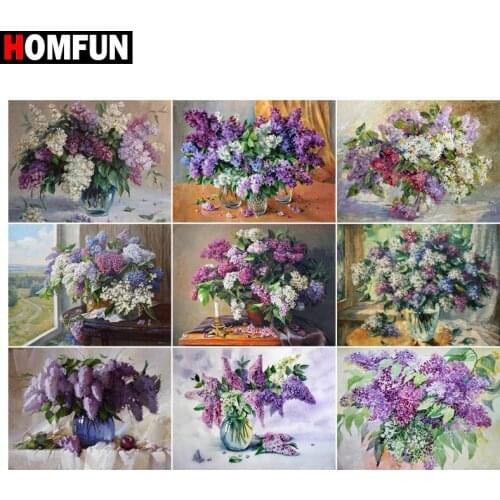 HOMFUN Diamond Painting "Purple lavender vase" DIY 5D Diamond Embroidery Sale Full Set Rhinestone Cross Stitch Home Decor