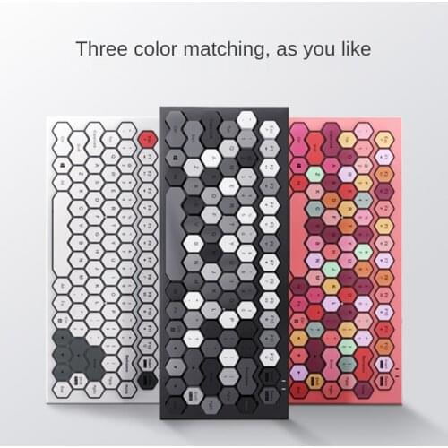 Wireless Bluetooth Keyboard Multimedia Hexegon Keycaps Rechargeable Bluetooth and Wired Pink keyboards for Mac PC Laptop