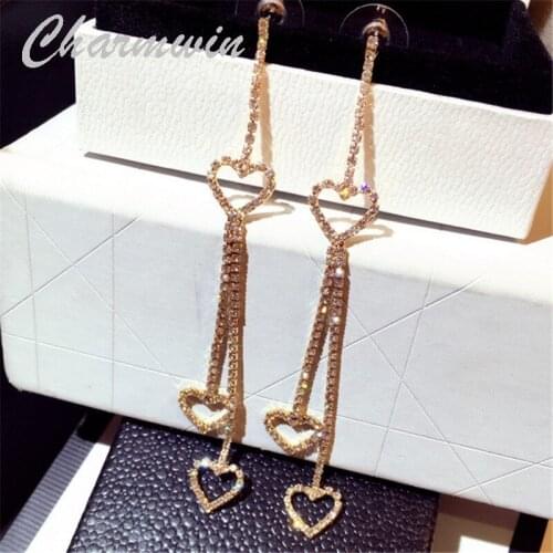 Charnwim New Fashion Tassel Earrings Long Earrings For Women Exaggerated Rhinestone Heart Dangle Earrings Women PE1857