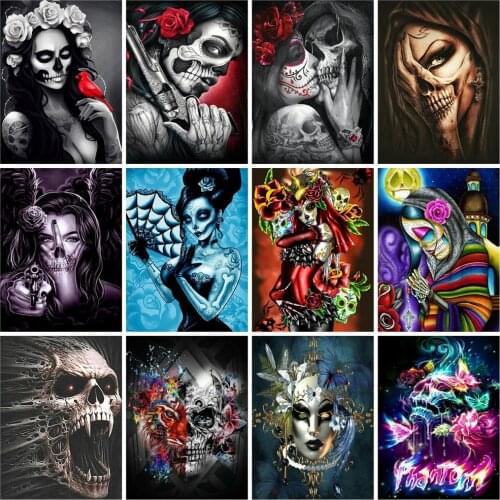 Huacan 5D DIY Full Diamond Painting New Square Rhinestones Skull Mosaic Diamond Embroidery Cross Stitch Portrait Needlework