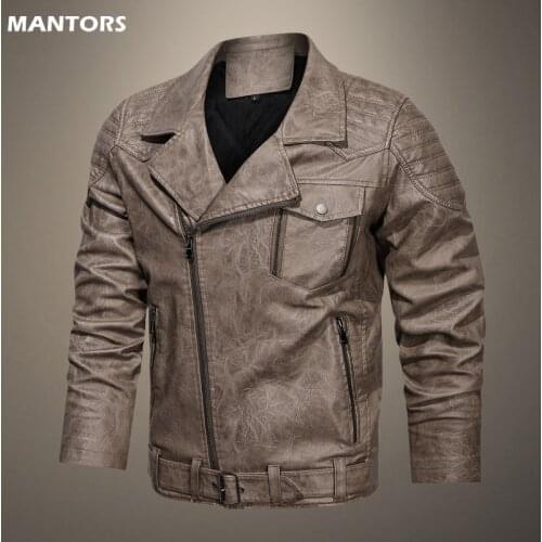 Mens Motorcycle Leather Jacket Turnover Collar Slim Coat Male Casual Brand Windbreaker Mens Bike Jacket Retro Streetwear New