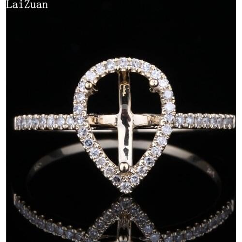 LaiZuan Pear Cut 8x6.5mm Semi Mount Engagement Ring Setting Real 10k Yellow Gold Certified Round Diamond Ring Women Gift Jewelry