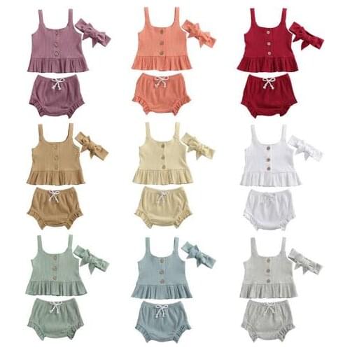 Summer Toddler Kid Baby Boys Girls Clothing Set Baby Girls Sleeveless Vest Bandage Elastic Short Headdress Outfits Set