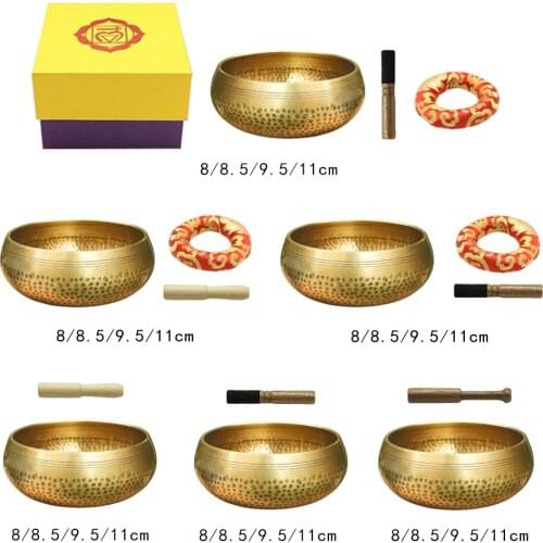 Copper Hand Hammered Singing Bowl Set Buddhist Handcrafted Meditation Prayer