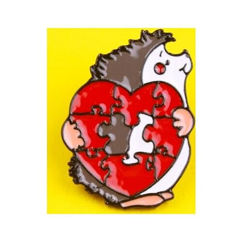 Cute Enamel Pin Custom Hedgehog Cartoon Badge Brooch Custom Animal Lapel pin Shirt Bag Jewelry Gift for Kids Love Puzzles Brooch