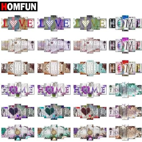 HOMFUN 5pcs Full Square/Round Drill 5D DIY Diamond Painting "Home Sweet Home" Multi-picture Combination Embroidery 5D Decor