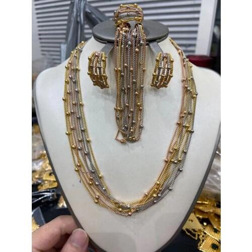 24K Colorful Mesh Strap Arabian Dubai Clavicle Jewelry Set Real Gold Plated Jewelry Wedding Set Ladies Necklace Earring Bracelet