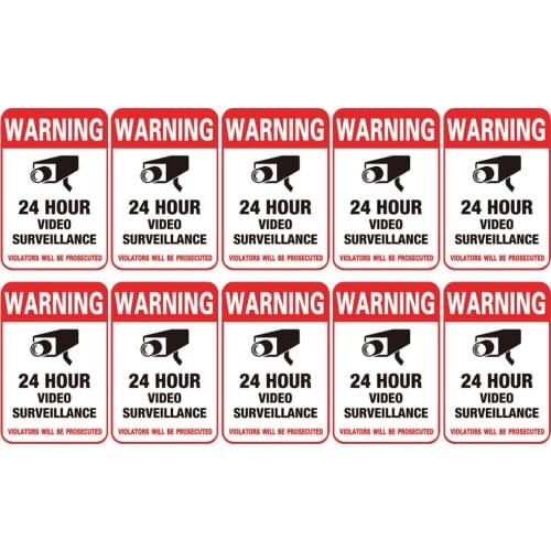 10PCS Waterproof Video Camera Surveillance Security Stickers Decals Warning Alarm Signs for Home Office School Shop 15x10cm