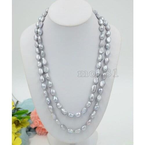 NATURAL HUGE 9-10MM SOUTH SEA GENUINE SILVER GRAY BAROQUE PEARL NECKLACE 48"