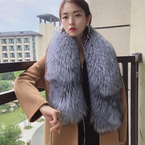 2021 New Whole Fox Hair Scarf Bib Whole Skin Long Collar Whole Skin Silver Fox Real Hair Shawl