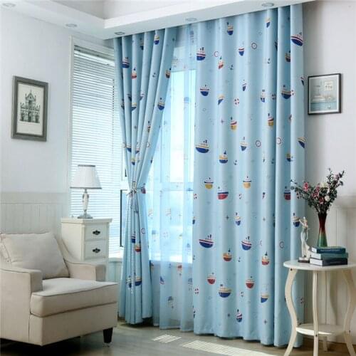 New blackout printing Mediterranean sailing cartoon childrens bedroom floor floating curtain children boy fabric curtain