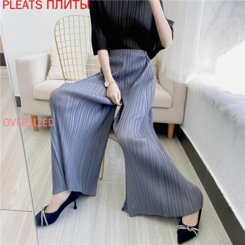 2021 Spring and Summer New Miyake Pleated Wide-leg Flared Pants High Waist Casual Trousers Loose Large Size Pleated Pants Women