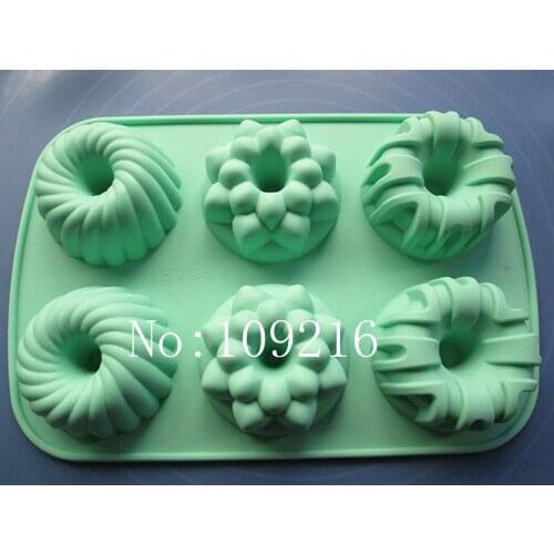 Wholsale!!1pcs 6-Holes 2.7inch Hollow Goo Green Good Quality 100% Food Grade Silicone Cake/Chocolate/Pudding/Candy/Ice DIY Mould