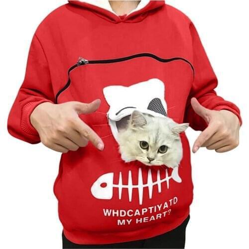 40# Cat Lovers Hoodie Kangaroo Dog Pet Paw Pullovers Women’s Sweatshirt Animal Pouch Hood Tops Carry Cat Breathable Pullover