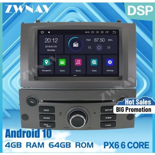 PX6 4+64 Android 10.0 Car DVD Stereo Multimedia For Peugeot 407 2004-2010 Radio GPS Navi Audio Video stereo head unit IPS screen