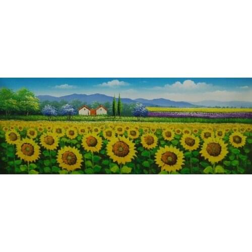 Hand Painted Flower Oil Painting Modern Beautiful Sunflower Farm Landscape Canvas Painting Wall Picture Painting for Living Room