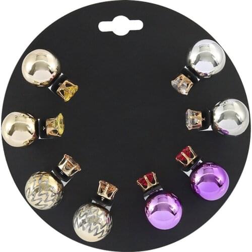 4Pairs/Set Colorful Ball Stud Earring Set For Women New Fashion Shiny Crystal Rhinestone Ear Studs Piercing Earrings