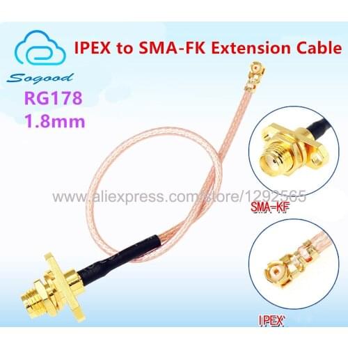 Double-hole SMA-KF to IPEX extension cable IPEX to SMA female 16cm RG178 1.8mm adapter cable for wireless routing network card