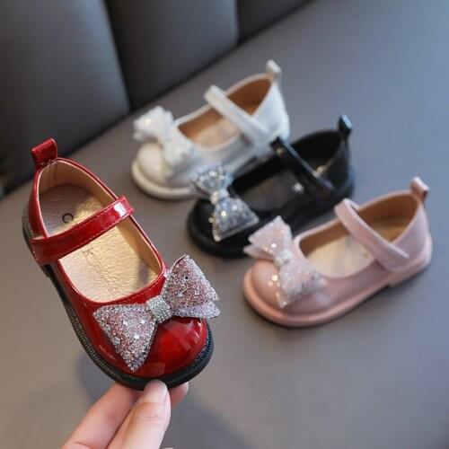 Autumn Kids Toddler Girls Sequins Bow-knot Birthday Party Princess Shoes Comfortable Soft Bottom Student Shoes Children Shoes