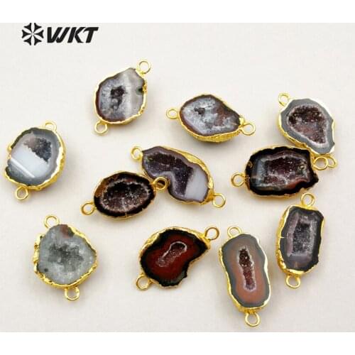 WT-C216 Wholesale natural geode pendants High-quality connectors geode charm for fashion jewelry making