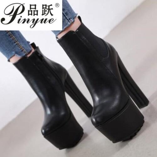 New Arrival 16CM Wild high heel womens boots Winter Women Ankle Boots Platform Thick Heels women Shoes Plus Size 34-40