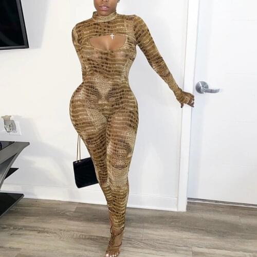 Animal Suits Two Piece Set Hollow Out Sexy Long Sleeve Top Jumpsuit Skinny Womens Clothing 2021 Streetwear Outfit Vintage Suits
