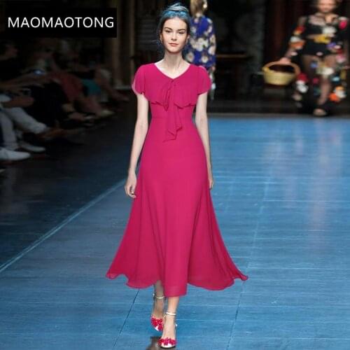 Fashion Runway dress Summer Womens Dress Casual Ruffle Short sleeve High waist Chiffon Party Midi Dress
