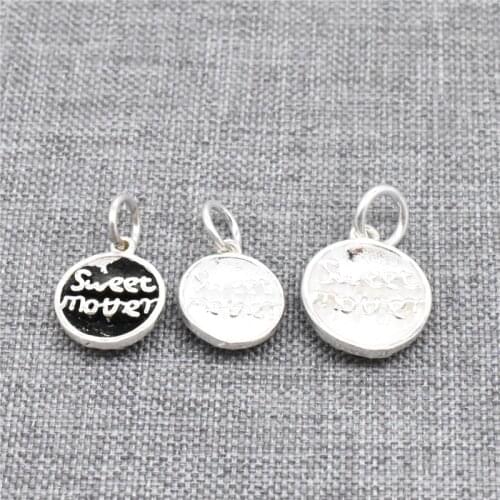 2 Pieces of 925 Sterling Silver Round Sweet Mother Charms for Bracelet Necklace