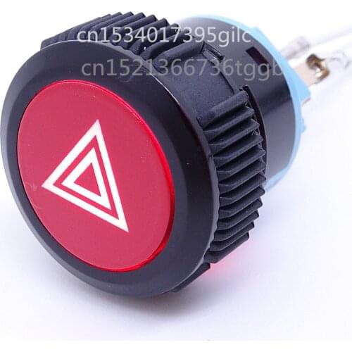 22MM metal button device switch car button 12V with light self-locking warning symbol button double flash switch start button