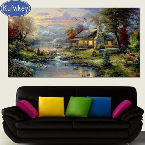 5 d cross stitch patterns diamond painting villa diamond embroidery decor,diy diamond mosaic 3d Natural landscape deer house