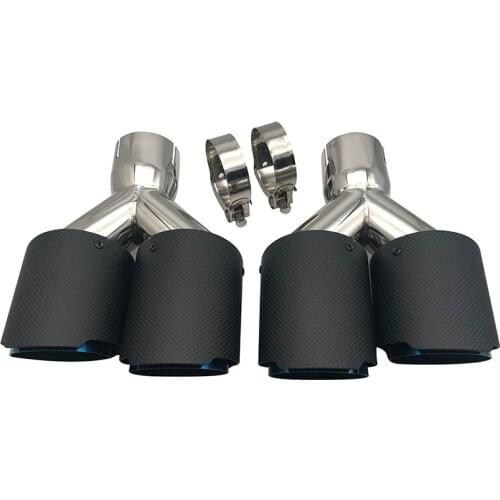Car exhaust pipe tail nozzle Y-shaped double nozzle carbon fiber twill grilled blue tail throat four-out tail throat silencer