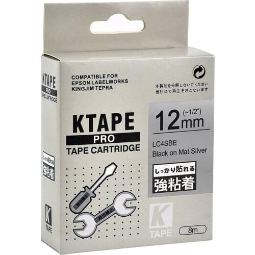 12mm Black on Mattesilver SM12X Compatible Epson KingJim Label Printers LC-4SBE Laminated Label Tapes Ribbon LC4SBE for LW-300