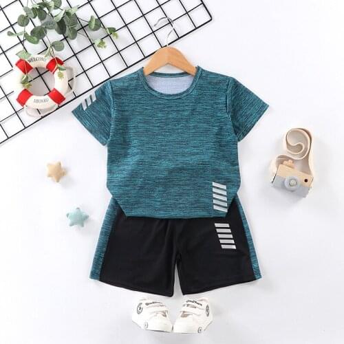 Childrens Sprots Set Boys Short Sleeve Suit Kids Quick-drying Clothes Girls Summer T Shirt Shorts Two-piece