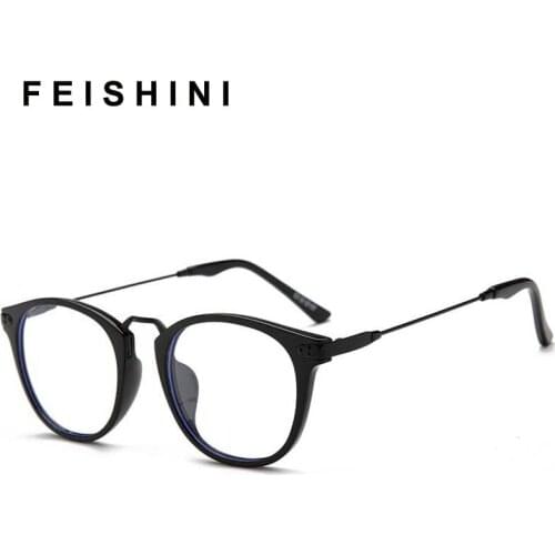 Feishini Anti Blue Light Glasses Men Blocking Filter Reduces celebrity Eyewear Metal Gaming Computer Glasses Women Oval