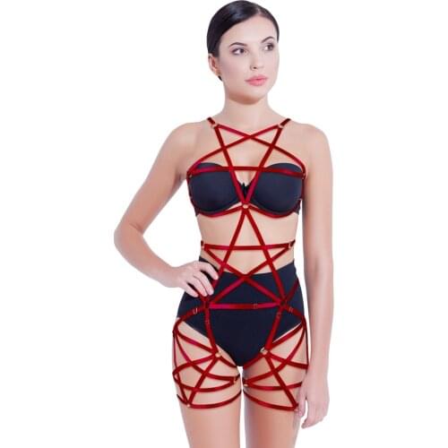 Gothic Pentagonal Cross Harness Body Bondage Lacing Straps Set Bdsm Garter Belt Punk Harness Sexy Hot Womens Lingerie Erotic