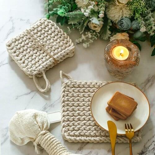 Cotton Hand Woven Non Slip Coaster Heat Insulation Kitchen Placemat Cup Pad Mat Pads