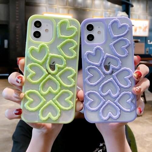 INS Cute 3D Candy Color Hollow Love Heart Phone Case For iPhone 12 Pro 11 Pro Max X XR XS SE 2020 7 8 Plus 12 Soft Silicon Cover