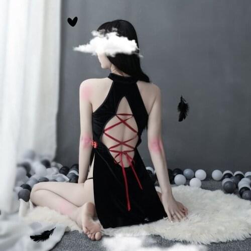 Jimiko sexy Chinese style retro cheongsam back strap uniform underwear maid cosplay erotic costume 2021 velvet lingerie porno