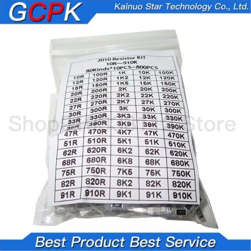 800pcs 2010 SMD Resistor Kit Assorted Kit 1ohm-1M ohm 5% 80valuesX 10pcs=800pcs Sample Kit