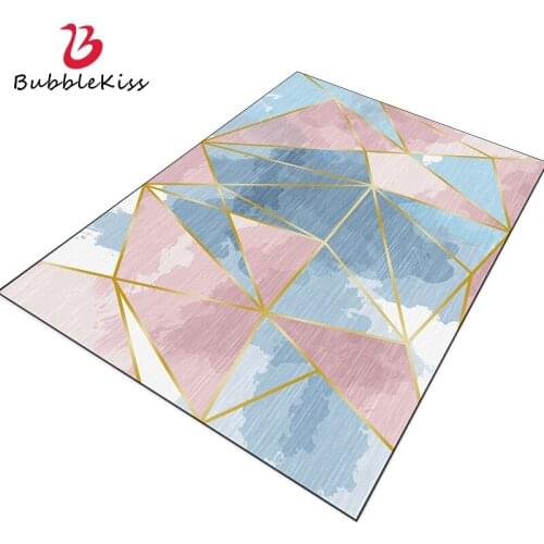 Bubble Kiss Carpets For Living Room Blue Pink Geometric Rug Light Luxury Nordic Gold Line Decor Rug Home Bedroom Non-Slip Carpet