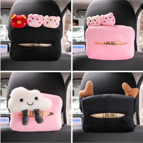Car Seat Back Creative Car Seat Back Plush Little Pig Paper Drawer Cartoon Cute Car Tissue Bag Box Car Interior Ornament