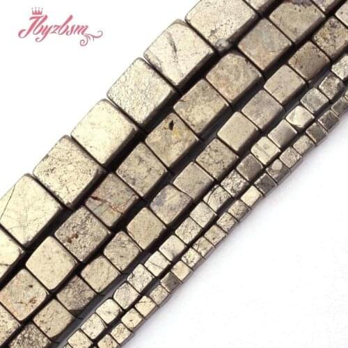 4/6/8/10mm Natural Pyrite Square Cube Loose Natural Stone Beads For DIY Woman Jewelry Making Gift Necklace Bracelet Strand 15"
