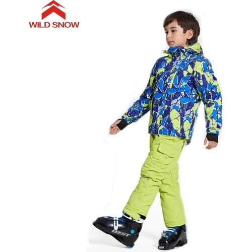 WILD SNOW boys/girls ski suit windproof snow jacket and pants of Winter Sports Child Thickened Clothes 3 colors , T-6