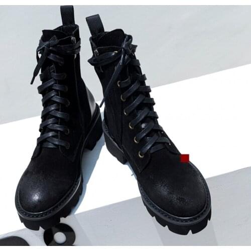 British Fashion Women Laec Up Cow Suede Leather Ankle Boots High Top Thick Platform Shoes Casual Punk Motorcycle Biker Boots