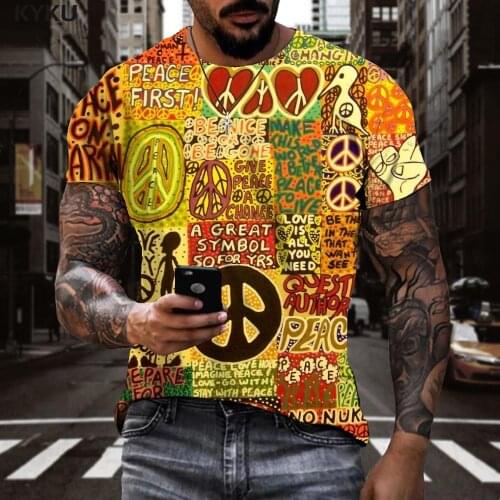KYKU Brand Hippie T-shirt Men Animal Tshirts Casual Funny Funny T shirts Hip Hop Shirt Print Mens Clothing Punk Rock Cool Slim